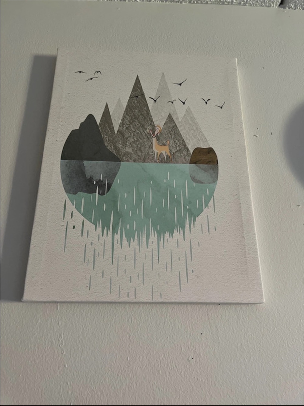 Abstract Mountain Lake Canvas Wall Art - Teal & Gray
